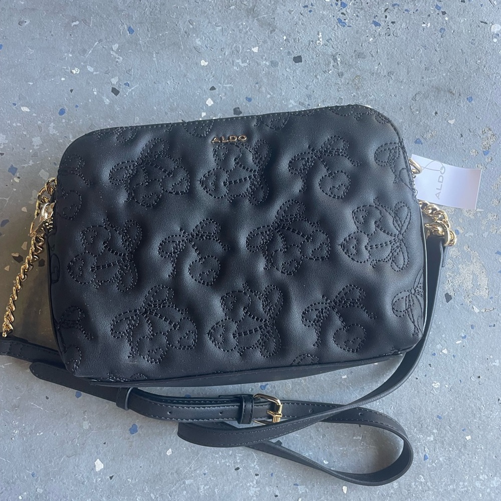 ALDO Black Floral Embroidered Crossbody Bag